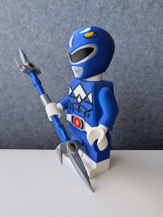 Big Bricks Blue Power Ranger | 3D Printed | Art Decor - 8.5in tall