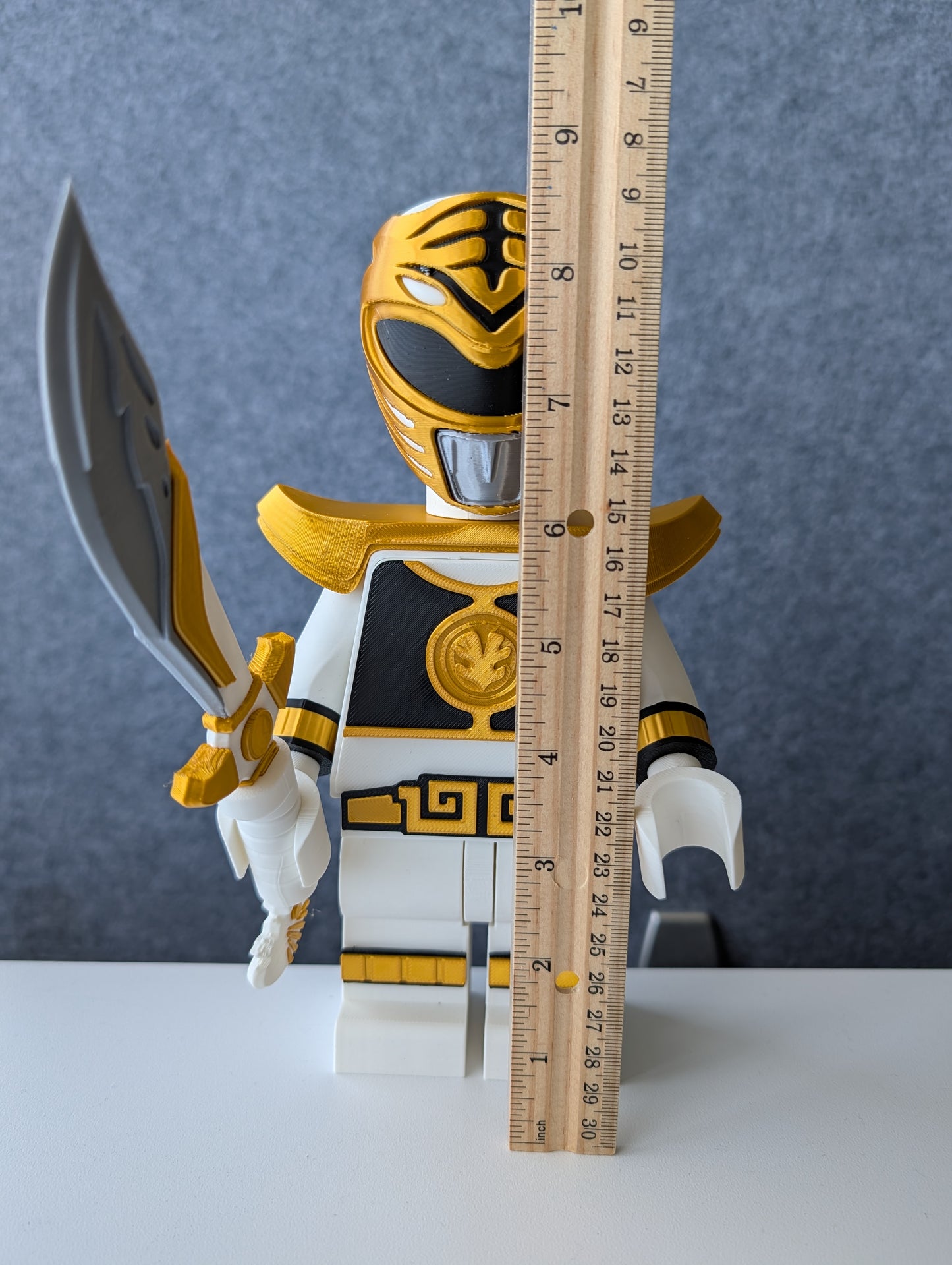 Big Bricks White Power Ranger | 3D Printed | Art Decor - 8.5in tall