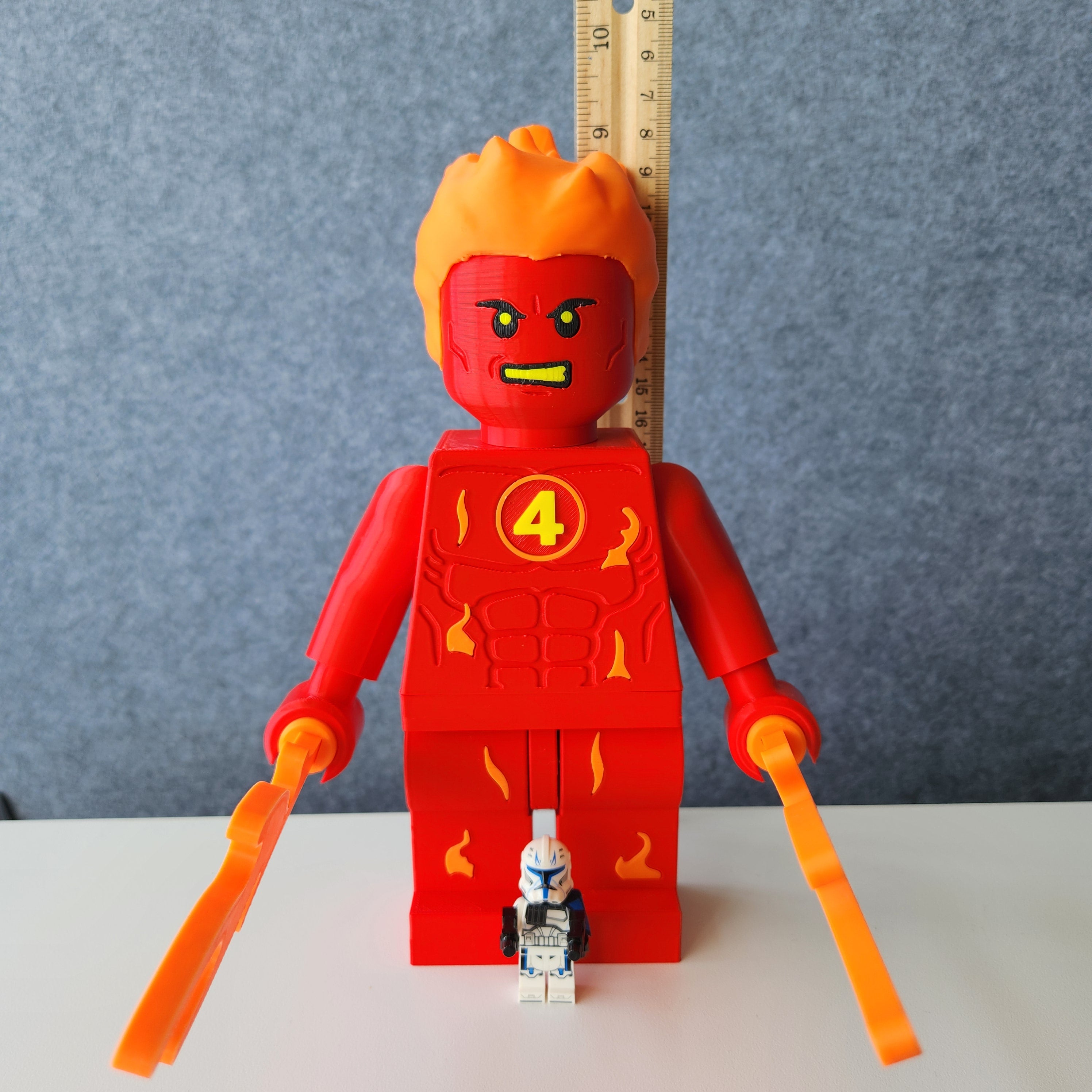 Big Bricks The Human Torch | 3D Printed | Art Decor - 9in tall