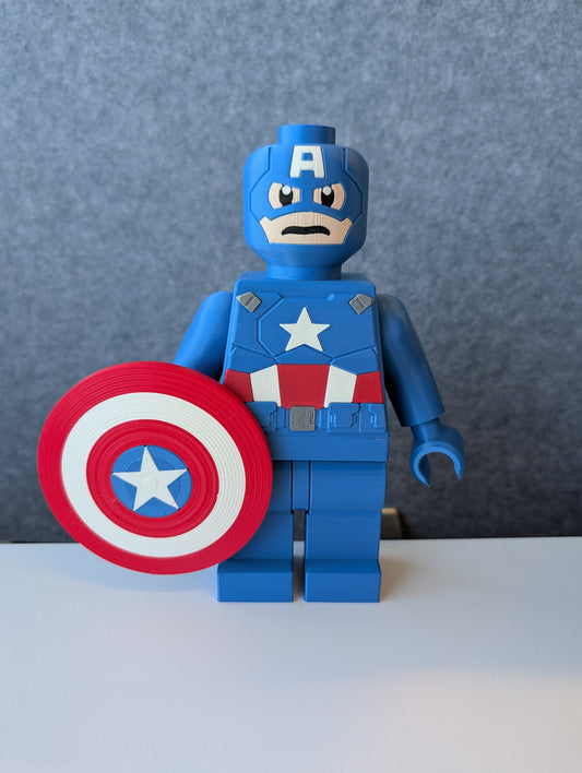 Big Bricks Captain America | 3D Printed | Art Decor - 8in Tall