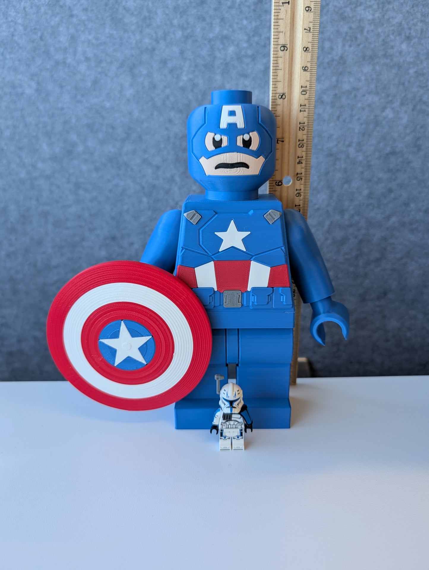 Big Bricks Captain America | 3D Printed | Art Decor - 8in Tall