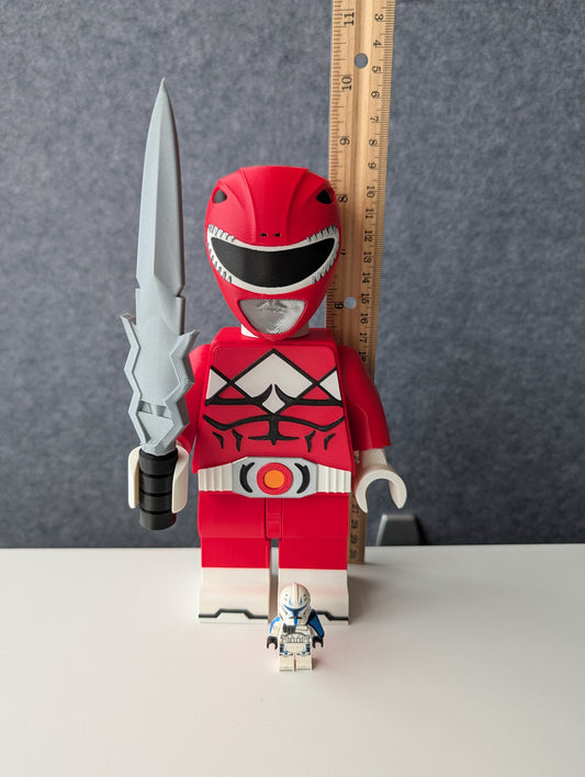 Big Bricks Red Power Ranger | 3D Printed | Art Decor - 8.5in tall