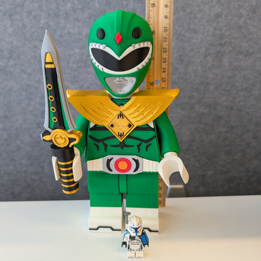 Big Bricks Green Power Ranger | 3D Printed | Art Decor - 8.5in tall