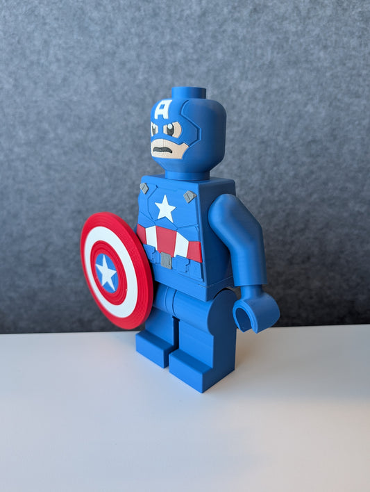Big Bricks Captain America | 3D Printed | Art Decor - 8in Tall