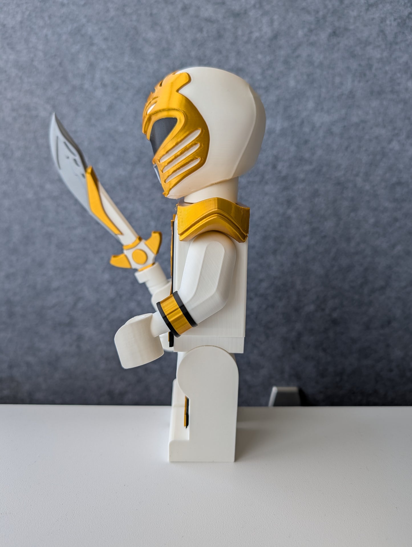 Big Bricks White Power Ranger | 3D Printed | Art Decor - 8.5in tall