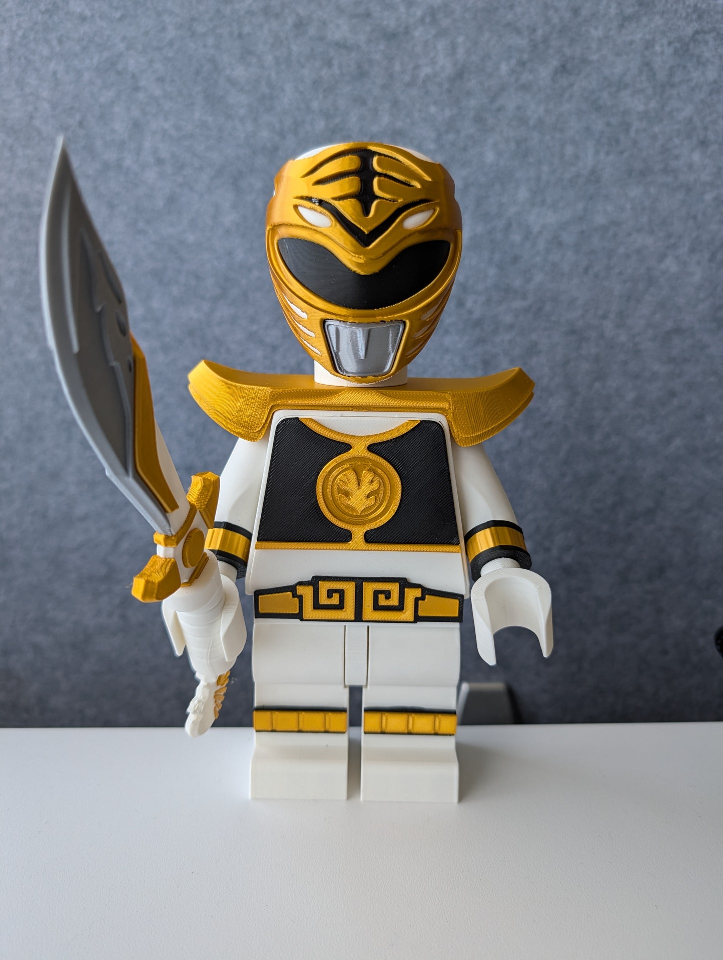 Big Bricks White Power Ranger | 3D Printed | Art Decor - 8.5in tall