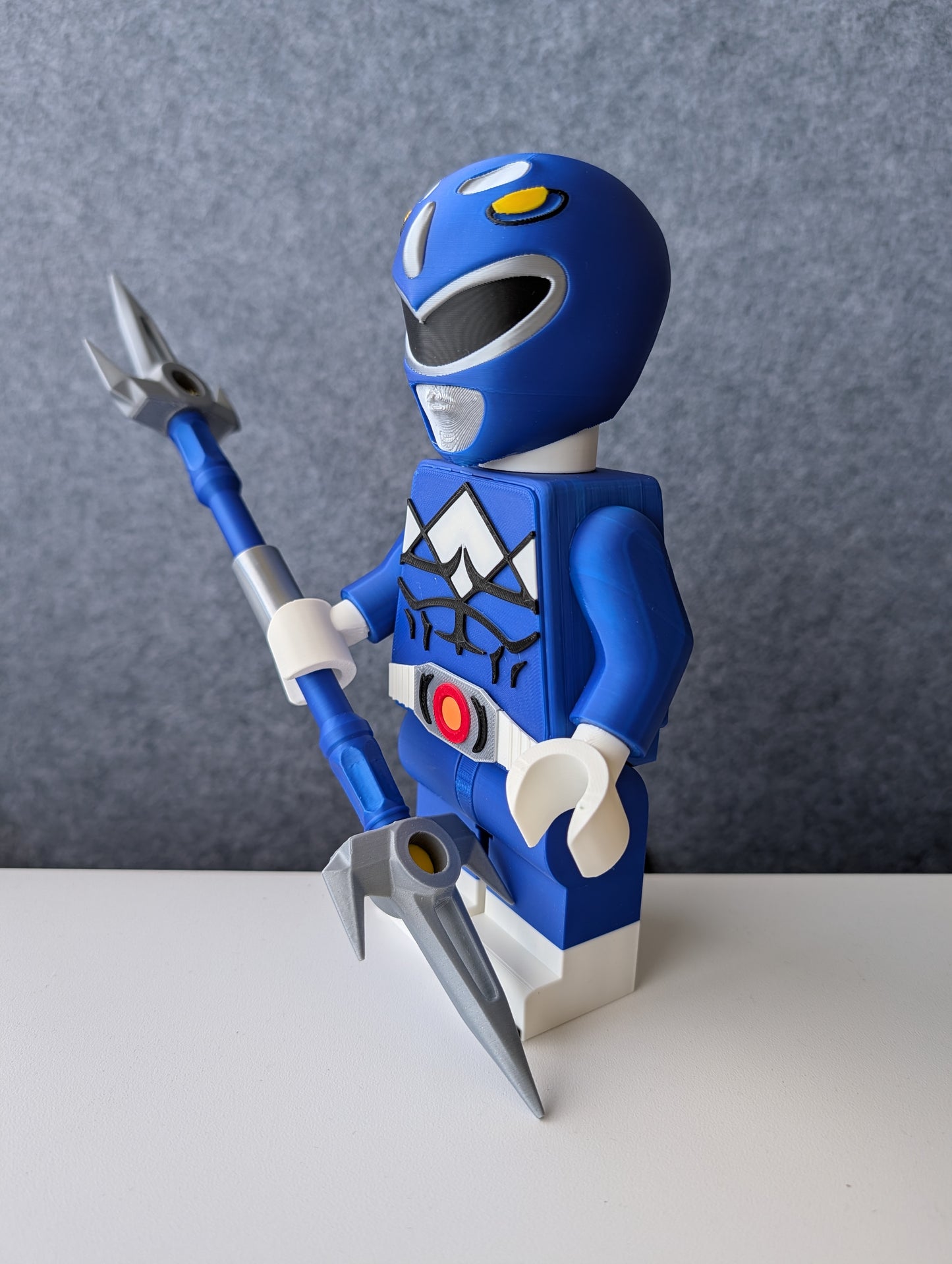Big Bricks Blue Power Ranger | 3D Printed | Art Decor - 8.5in tall
