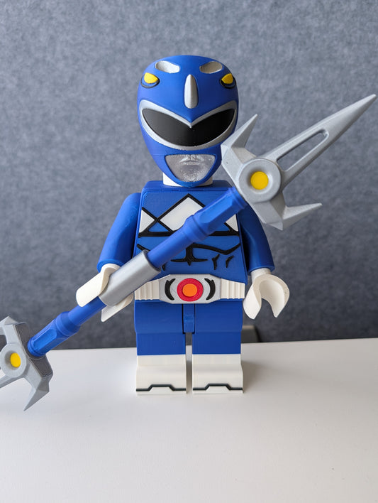 Big Bricks Blue Power Ranger | 3D Printed | Art Decor - 8.5in tall