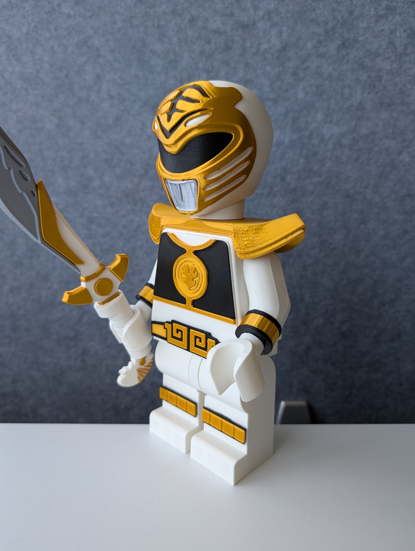 Big Bricks White Power Ranger | 3D Printed | Art Decor - 8.5in tall